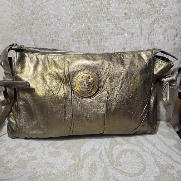 GUCCI HYSTERIA LEATHER BRONZE VINTAGE LARGE CLUTCH - Picture 1 of 9